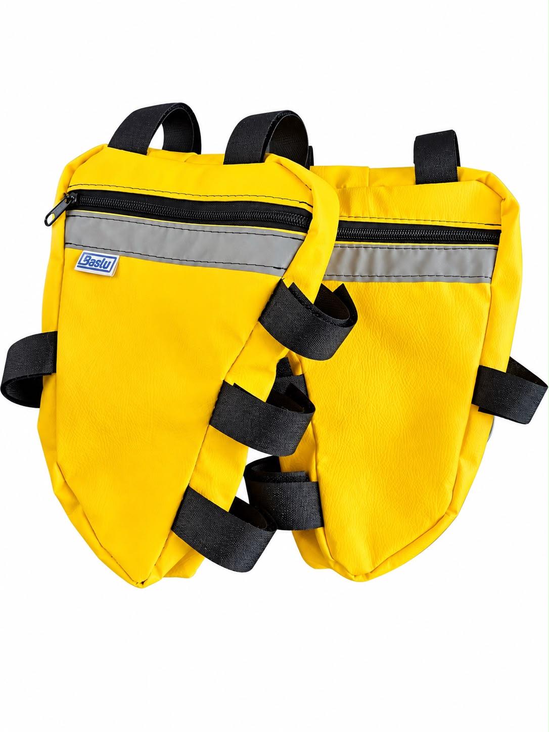 Alforje frontal para carenagem Baslu amarelo: par completo, vista frontal em fundo branco