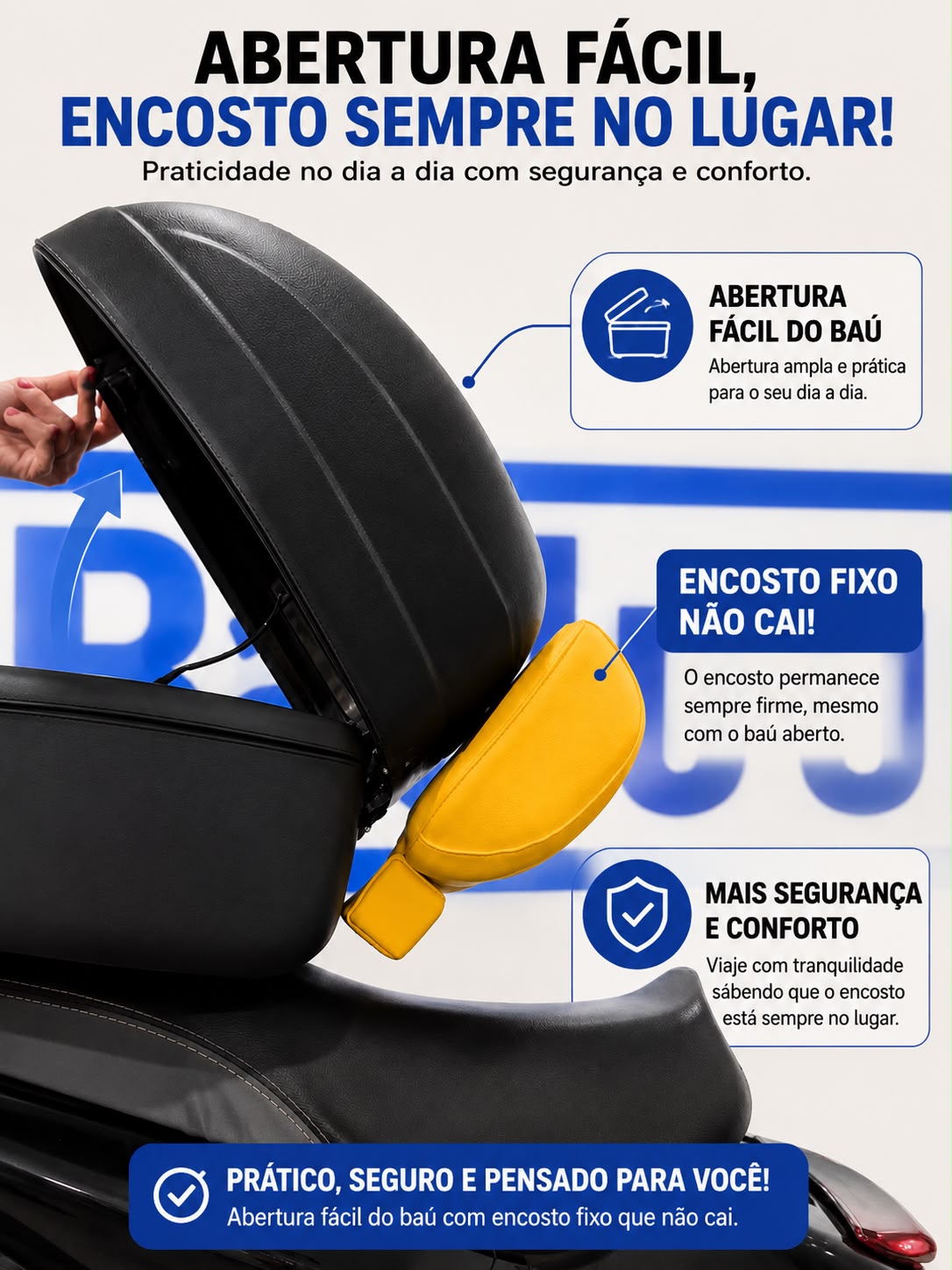 encosto caramelo baslu, abas laterais anatômicas, encosto premium