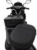 Kit Baslu preto: almofada de garupa e bolsa de guidão para moto e scooter, vista de cima