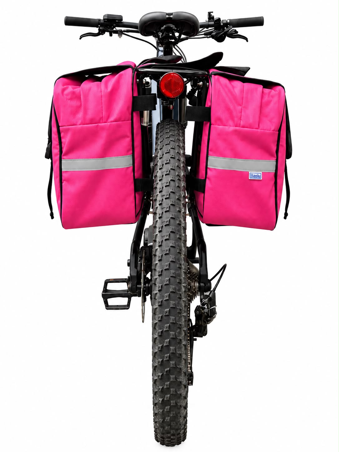 Alforje 40L Bike Baslu pink instalado na bicicleta, vista lateral