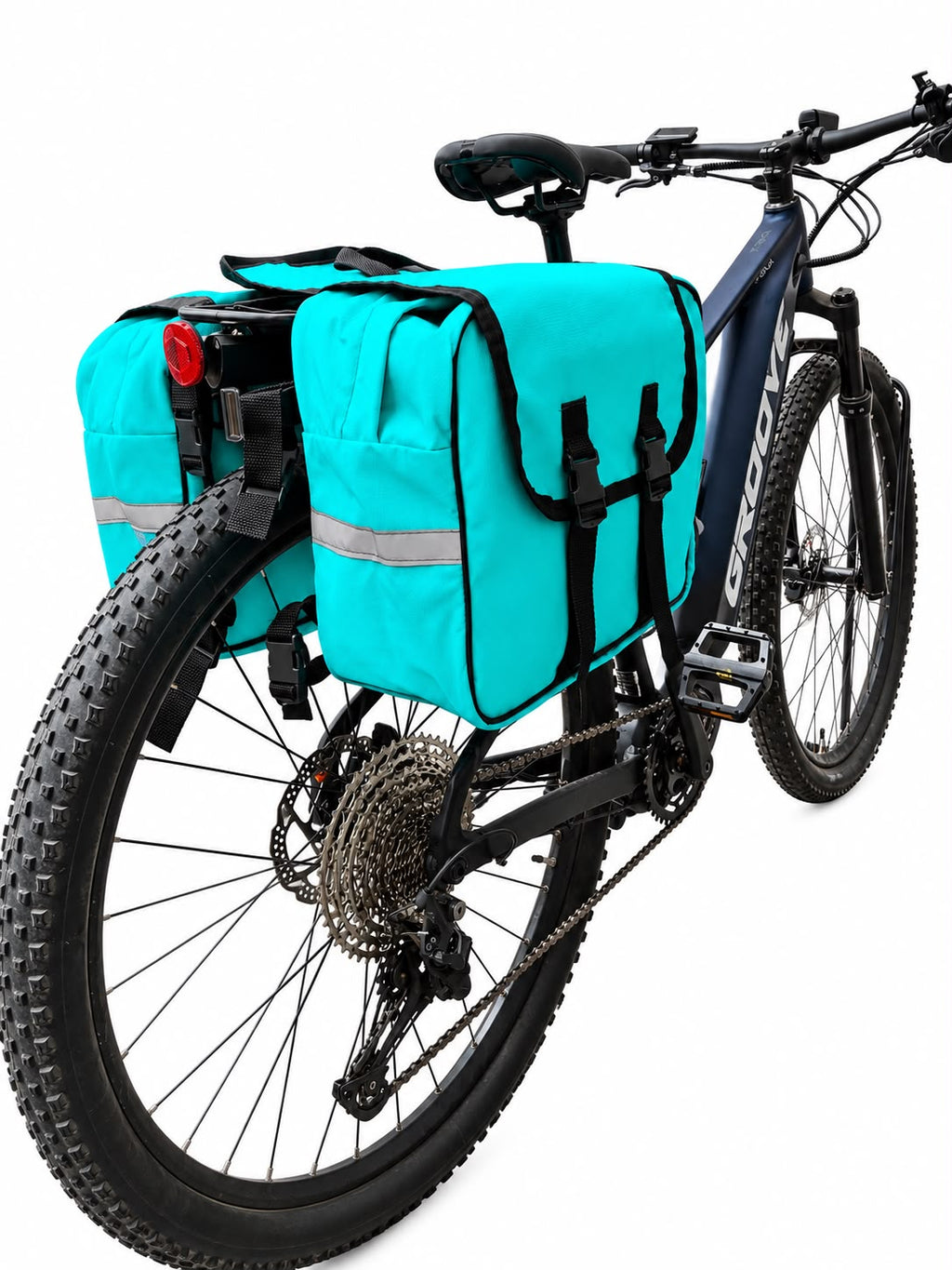 Alforje 40L Bike Baslu azul tiffany instalado na bicicleta