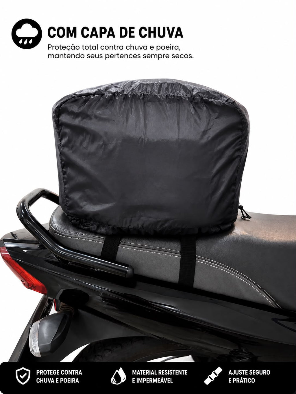 Detalhe da Bolsa Expansiva Alforge Garupa Baslu 21L impermeável
