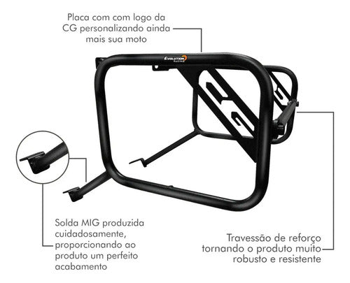 Detalhes do afastador de alforge CG 150: solda MIG, travessão de reforço e placa CG