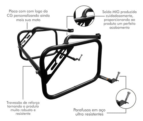 Detalhes do afastador de alforge CG 160: solda MIG e parafusos inclusos