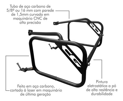 Detalhes do afastador de alforge CG 160: tubo de aço carbono e pintura preta fosca