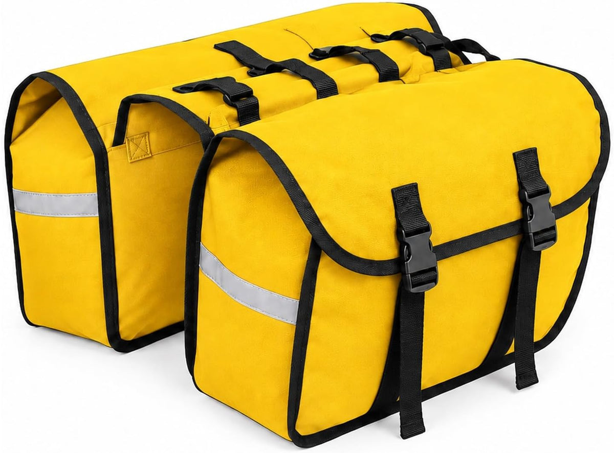 Alforge Bike 40 Litros Baslu amarelo, bolsa lateral dupla com faixas refletivas