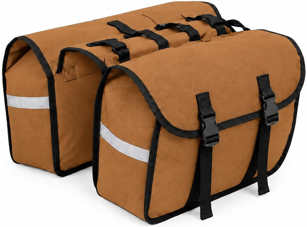 Alforge Bike 40 Litros Baslu caramelo, bolsa lateral dupla com faixas refletivas
