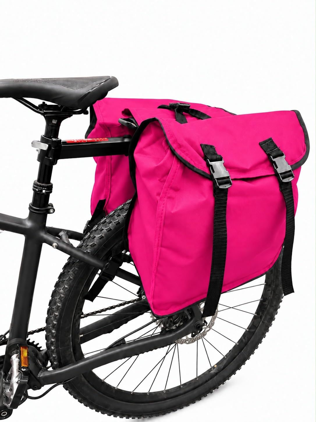 Alforge Bike 60L Baslu pink instalado no bagageiro traseiro da bicicleta