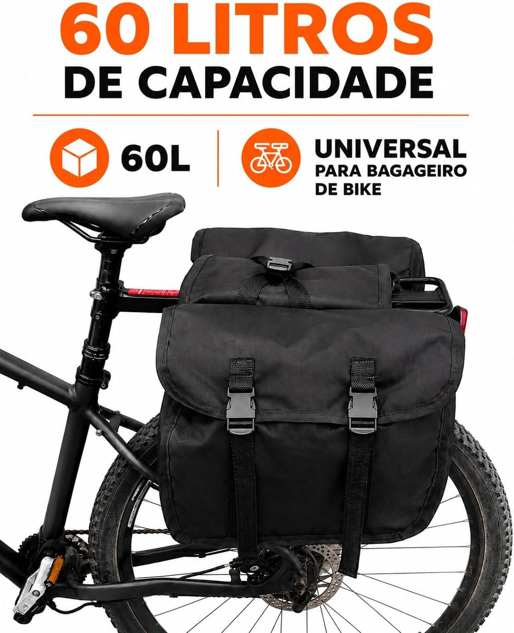 Alforge Bike Baslu com 60 litros de capacidade, universal para bagageiro de bike