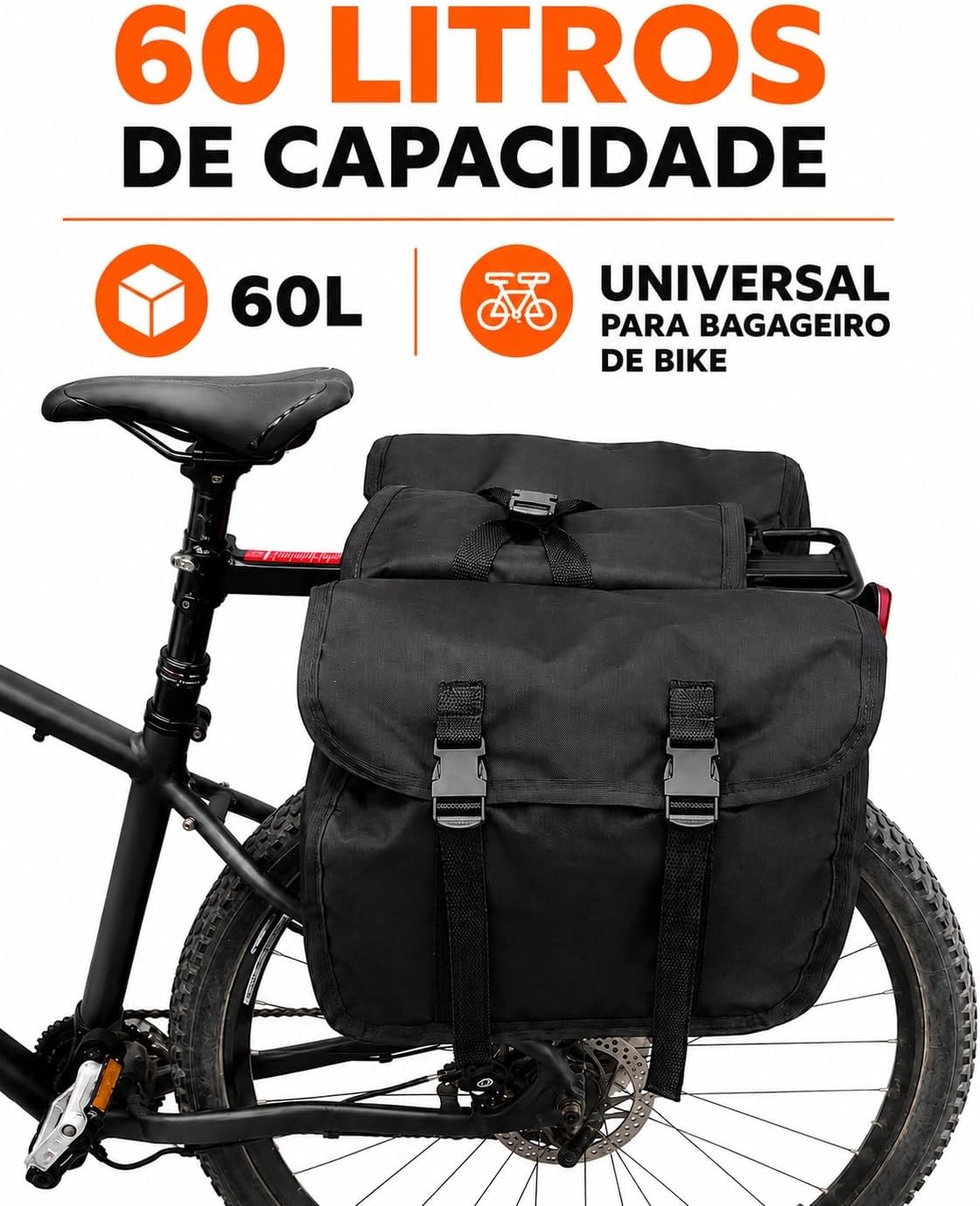Alforge Bike Baslu com 60 litros de capacidade, universal para bagageiro de bike