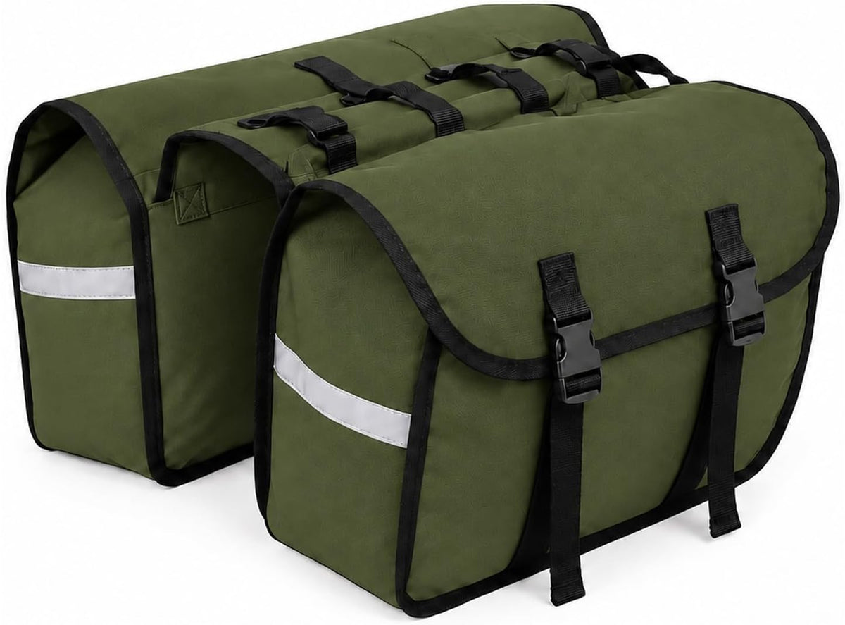 Alforge Bike 40 Litros Baslu verde militar, bolsa lateral dupla com faixas refletivas