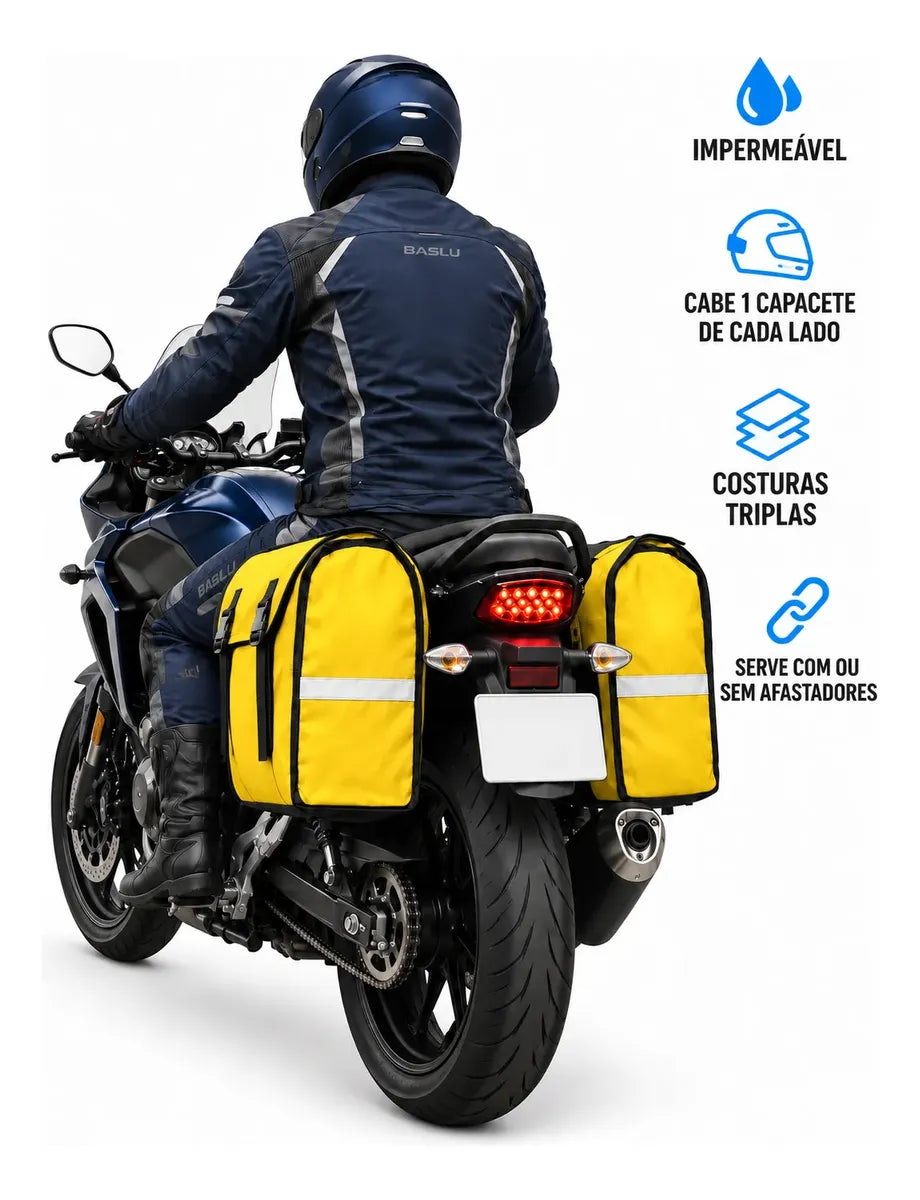 Alforje lateral 60 litros Baslu Amarelo – bolsa impermeável universal para moto – foto 2