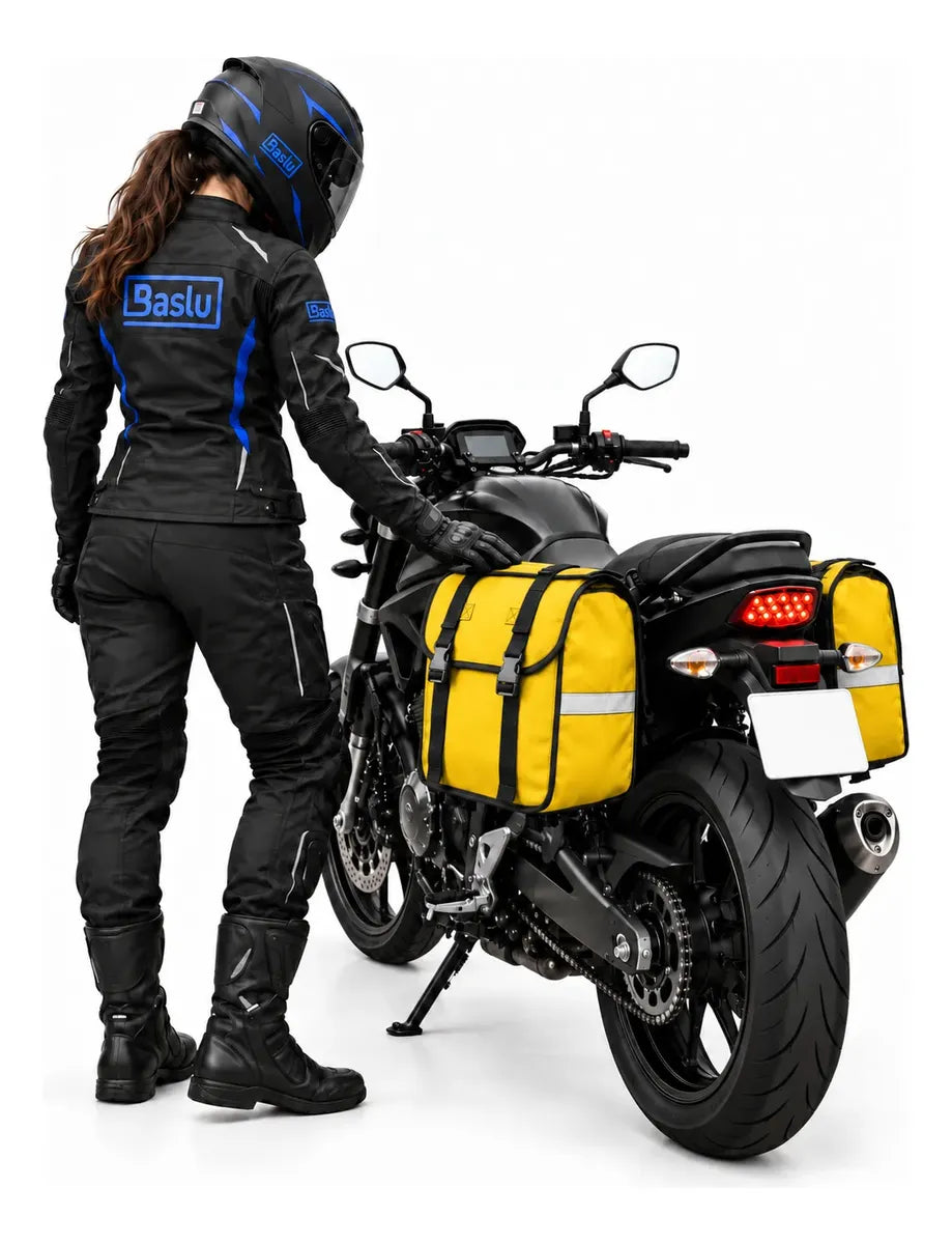 Alforje lateral 60 litros Baslu Amarelo – bolsa impermeável universal para moto – foto 6