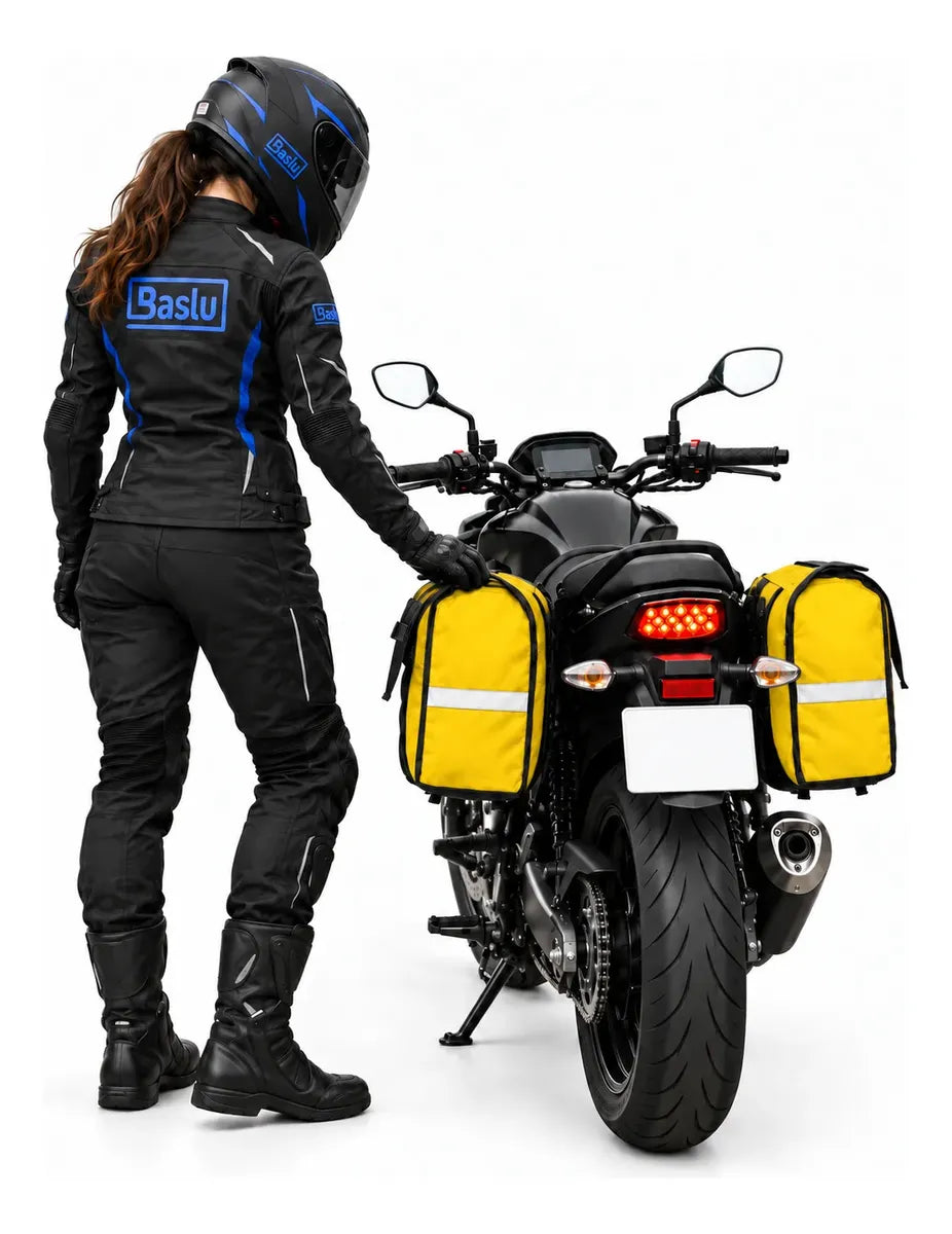 Alforje lateral 60 litros Baslu Amarelo – bolsa impermeável universal para moto – foto 7