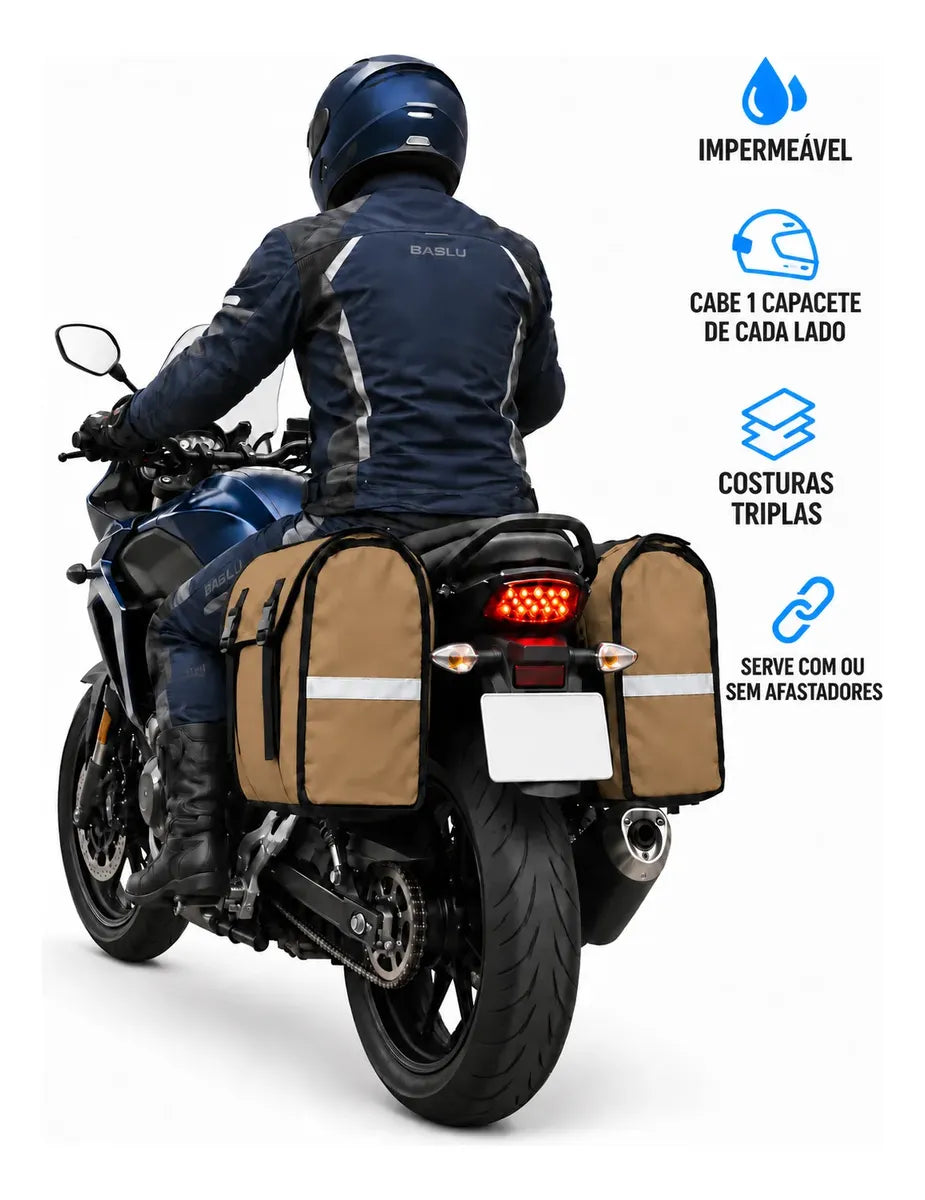 Alforje lateral 60 litros Baslu Caramelo – bolsa impermeável universal para moto – foto 2
