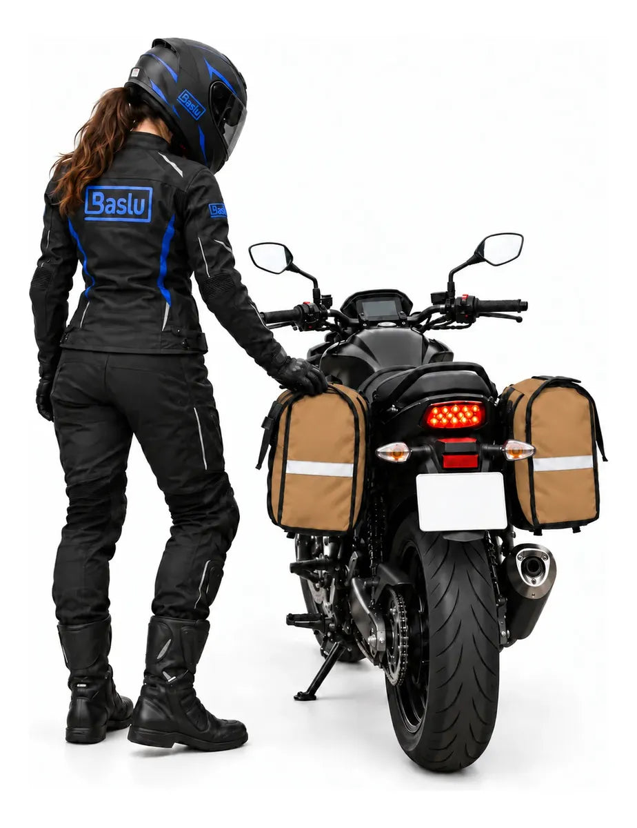 Alforje lateral 60 litros Baslu Caramelo – bolsa impermeável universal para moto – foto 5