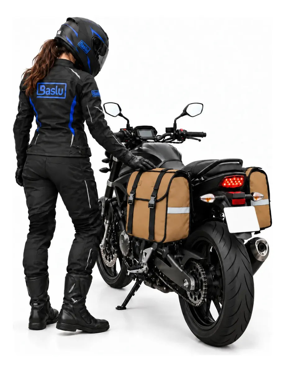 Alforje lateral 60 litros Baslu Caramelo – bolsa impermeável universal para moto – foto 6