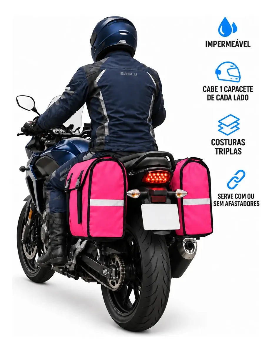 Alforje lateral 60 litros Baslu Pink – bolsa impermeável universal para moto – foto 2