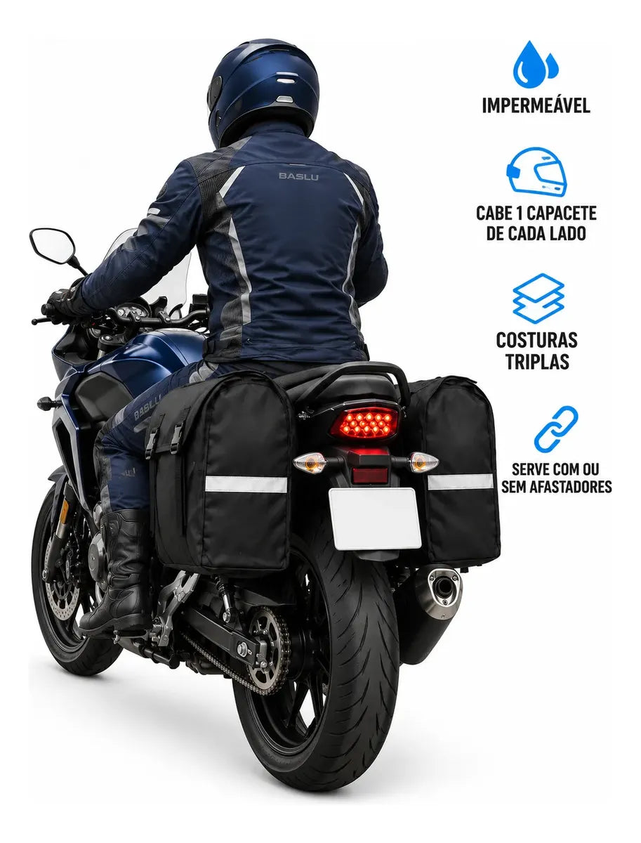 Alforje lateral 60 litros Baslu Preto – bolsa impermeável universal para moto – foto 2