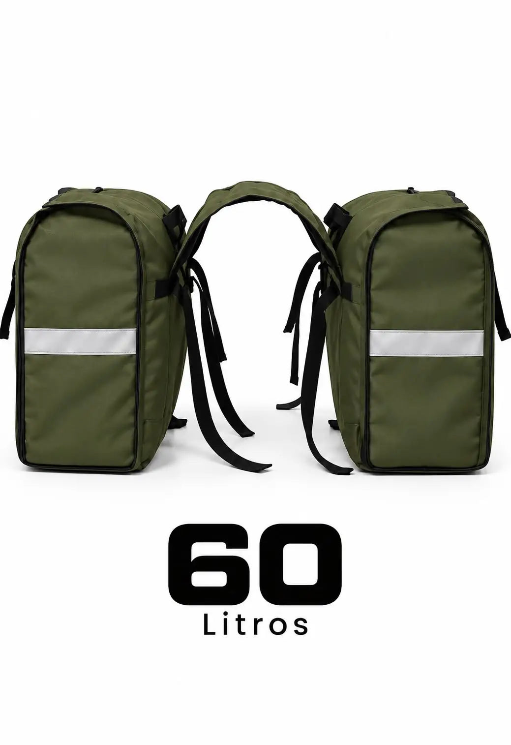 Alforje lateral Baslu 60 litros na cor verde militar, par com faixa refletiva