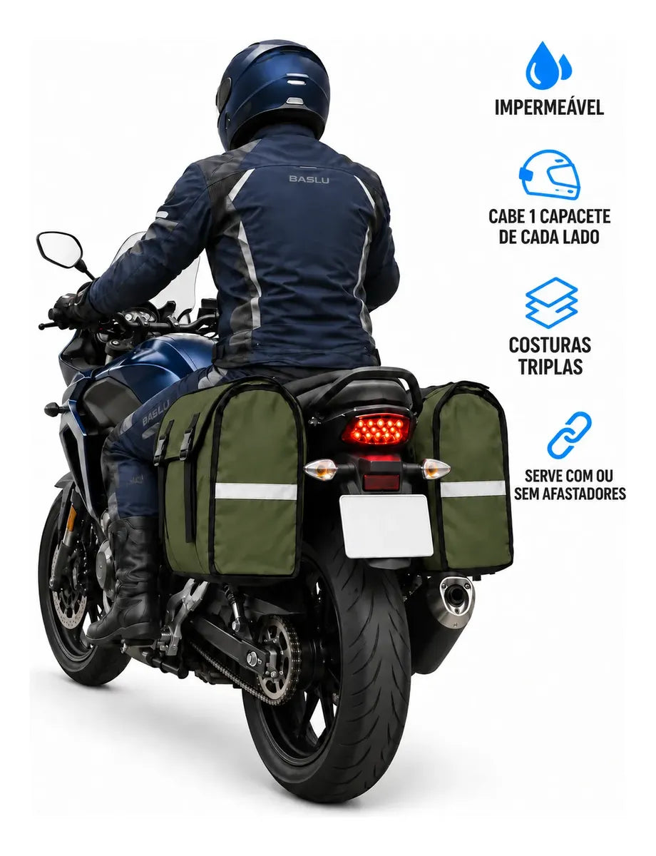 Alforje lateral 60 litros Baslu Verde Militar – bolsa impermeável universal para moto – foto 2