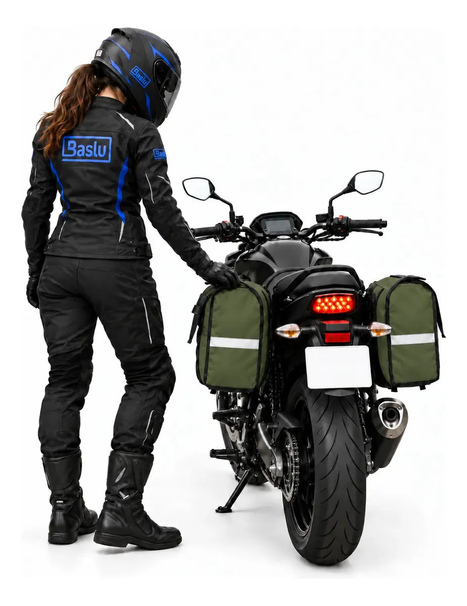 Alforje lateral 60 litros Baslu Verde Militar – bolsa impermeável universal para moto – foto 6