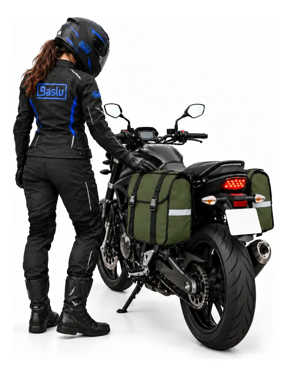 Alforje lateral 60 litros Baslu Verde Militar – bolsa impermeável universal para moto – foto 7