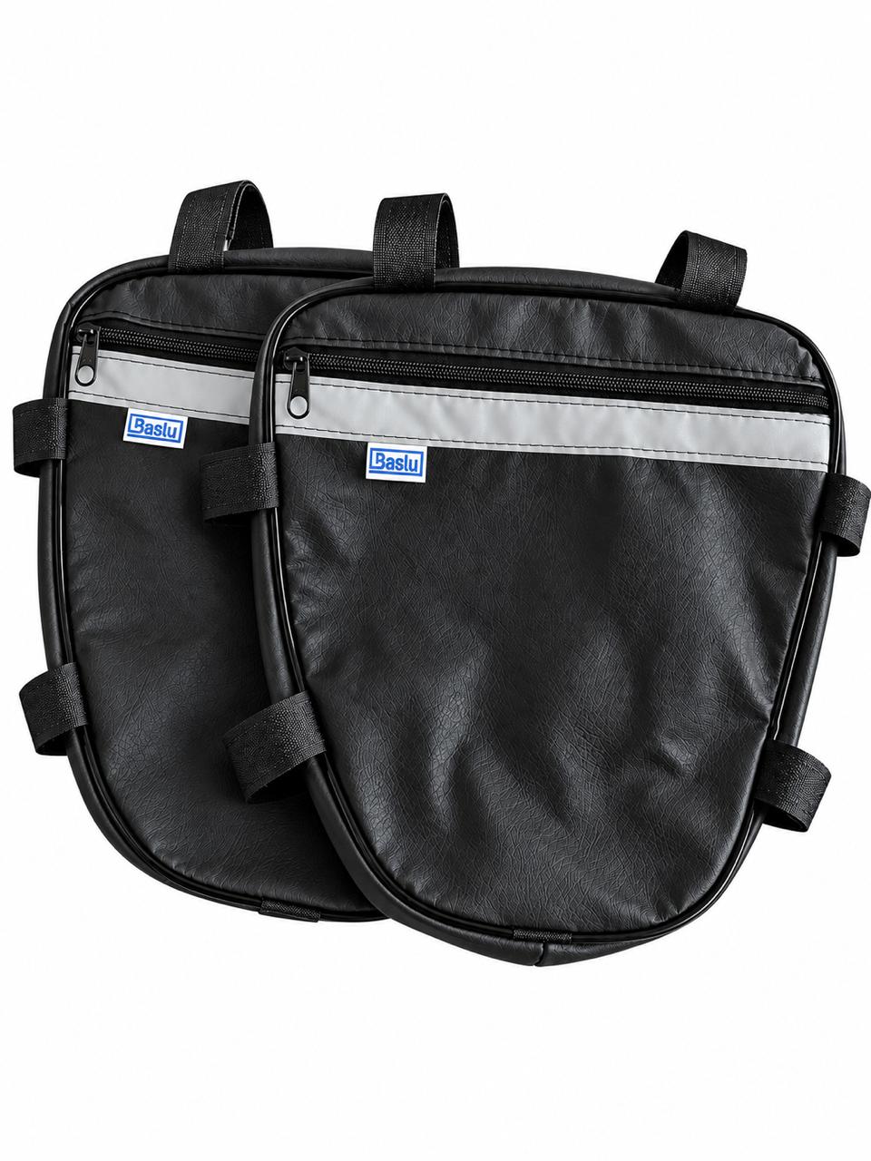 Alforje frontal para carenagem Baslu preto: par completo, vista frontal em fundo branco
