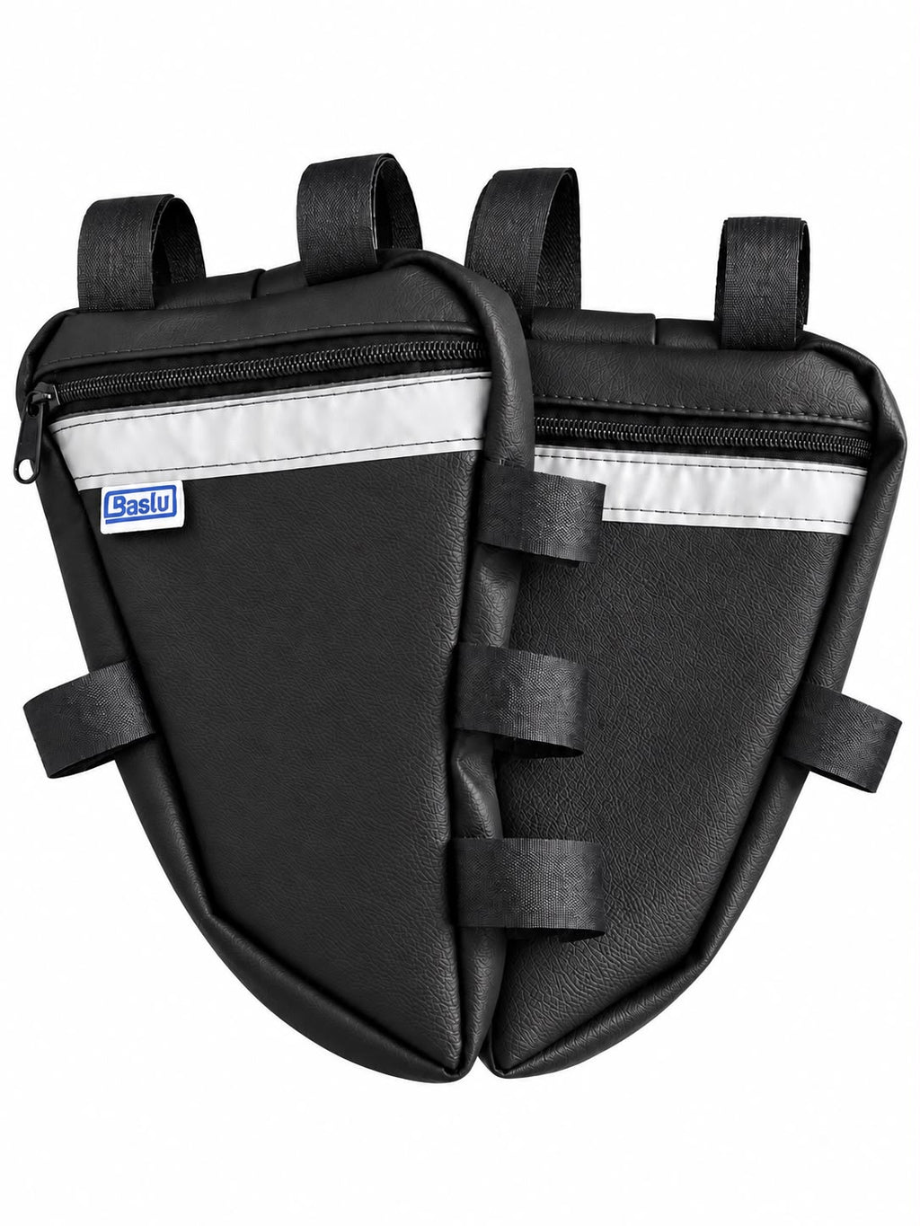 Alforje frontal para carenagem Baslu preto: par completo, vista frontal em fundo branco