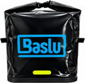 Baúflex Baú Flexível para Bike 45 Litros Baslu preto, vista frontal com fechamento roll-top