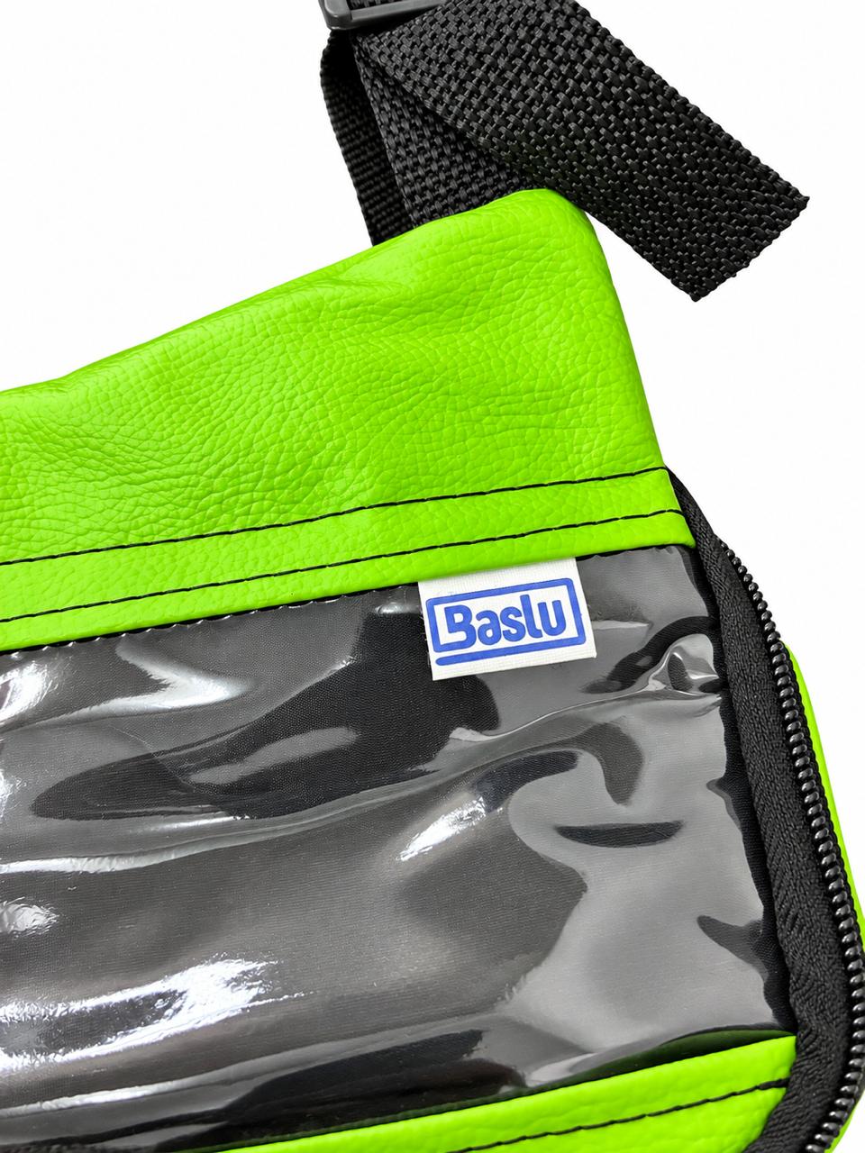Bolsa de guidão Baslu verde claro detalhe do zíper e plástico touch para celular