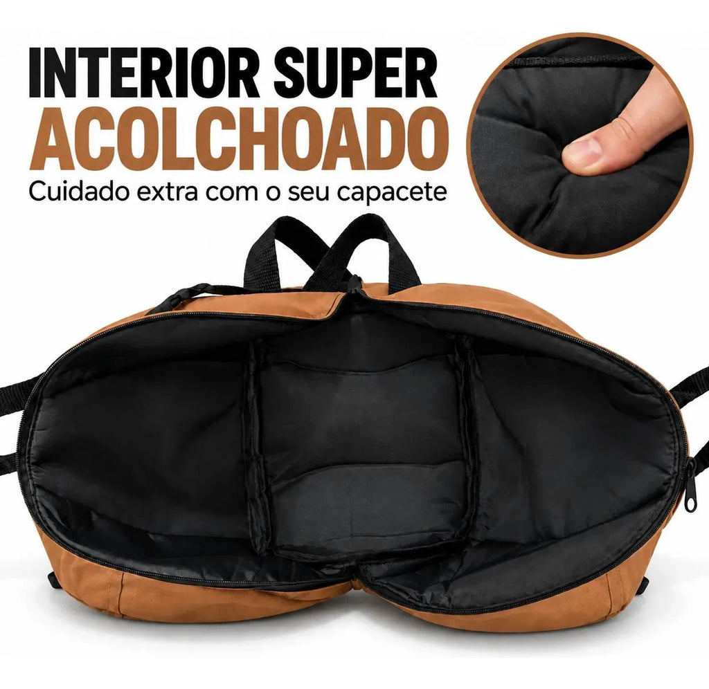 Interior acolchoado da bolsa porta capacete Baslu, protege pintura e viseira