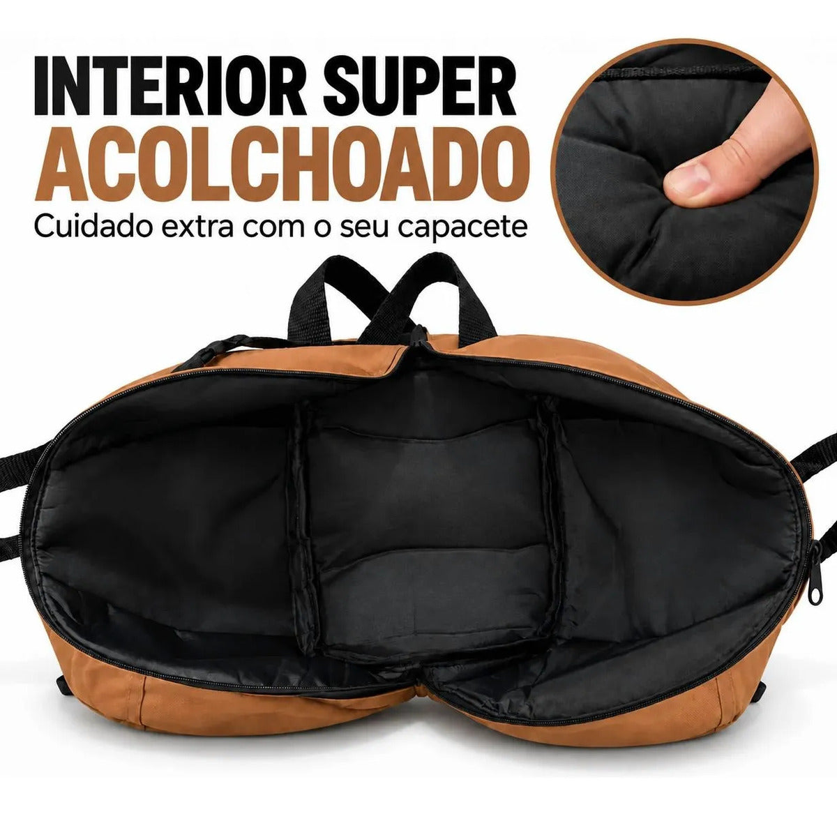 Interior acolchoado da bolsa porta capacete Baslu, protege pintura e viseira