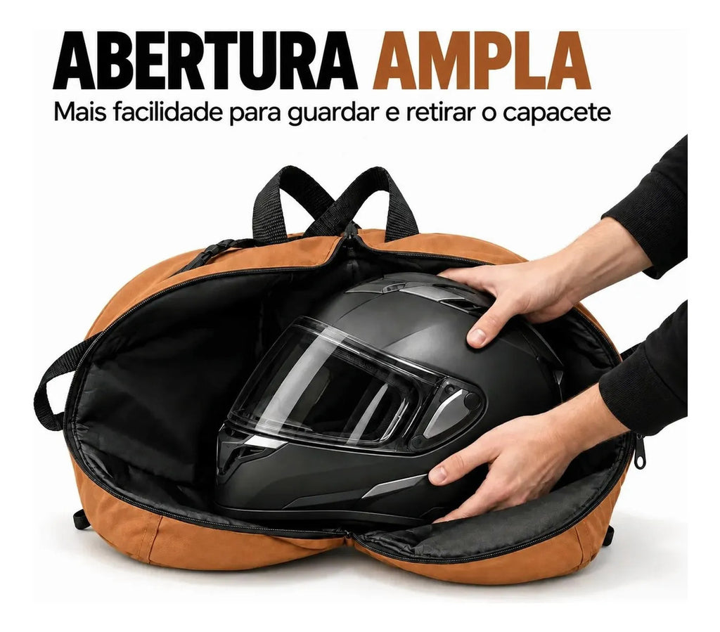 Abertura ampla com zíper da bolsa porta capacete Baslu, fácil de guardar o capacete
