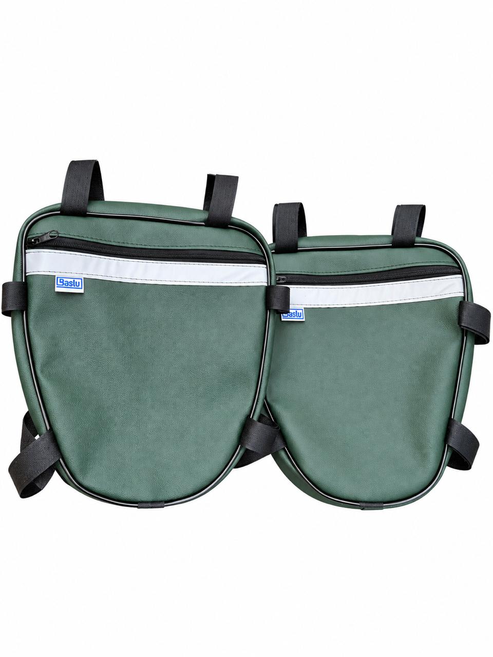 Alforje frontal para carenagem Baslu verde militar: par completo, outro ângulo em fundo branco