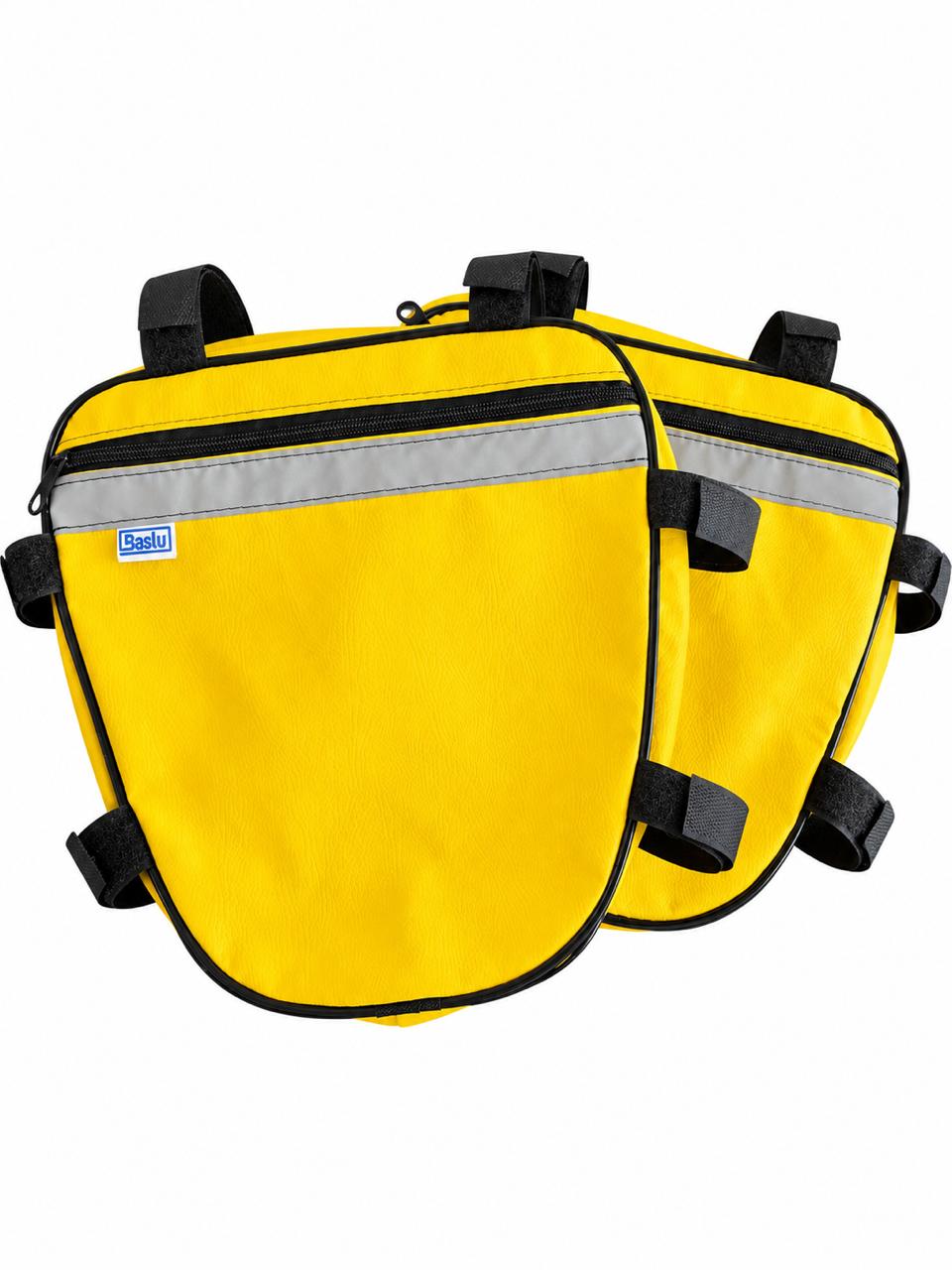 Alforje frontal para carenagem Baslu amarelo: par completo, vista frontal em fundo branco