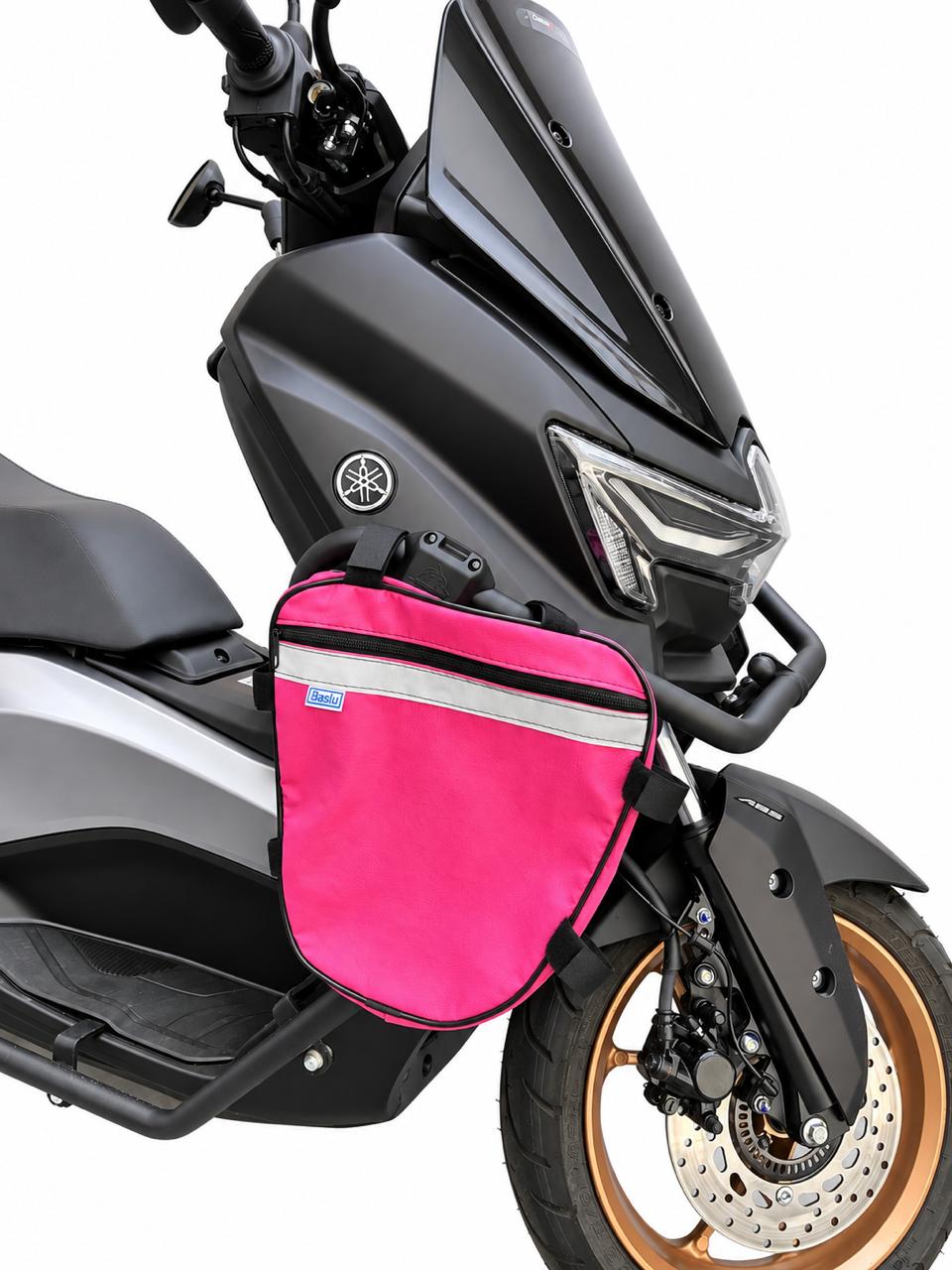 Alforje frontal para carenagem Baslu pink instalado na moto