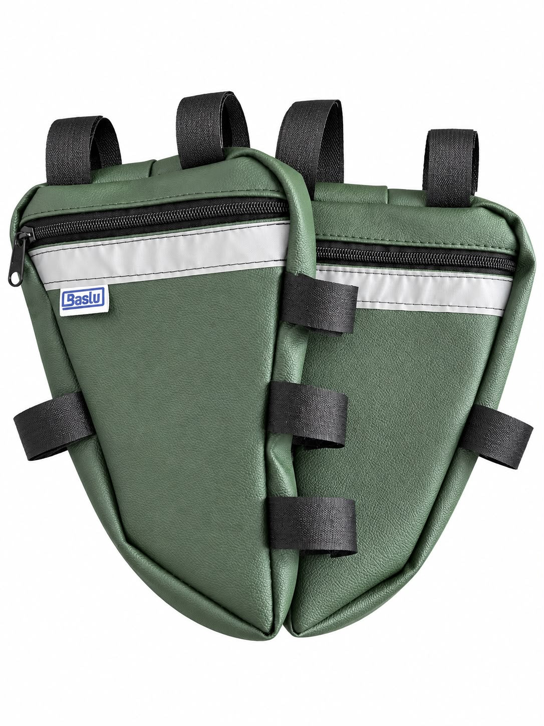 Alforje frontal para carenagem Baslu verde militar: par completo, vista frontal em fundo branco
